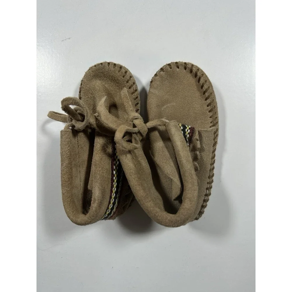 Minnetonka Moccasins Infant Size 4 Suede Baby Shoes‎ Tan Vintage 90's